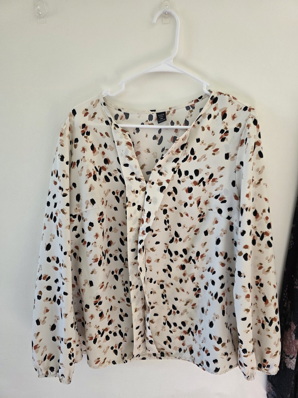 SHEIN Cream Blouse with Black & Brown Spot Print